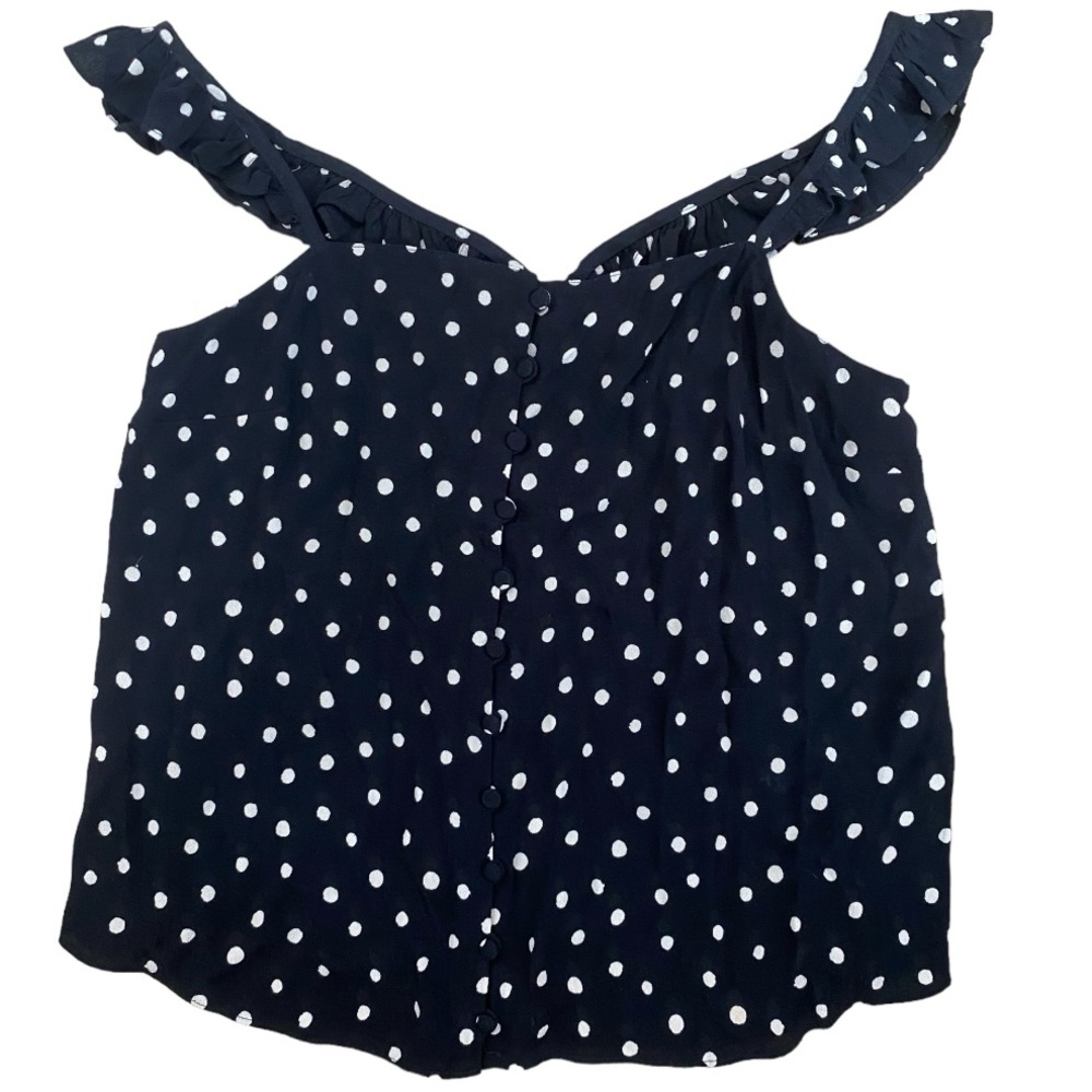 Madewell Ruffle-Strap Cami Top in Painted Dots,‎ Black/White, size 4 EUC